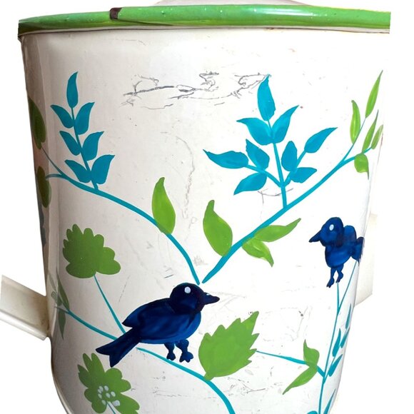 Vtg Enameled Steel Watering Can Bluebird Garden Handpainted Double-Sided India - Picture 5 of 16